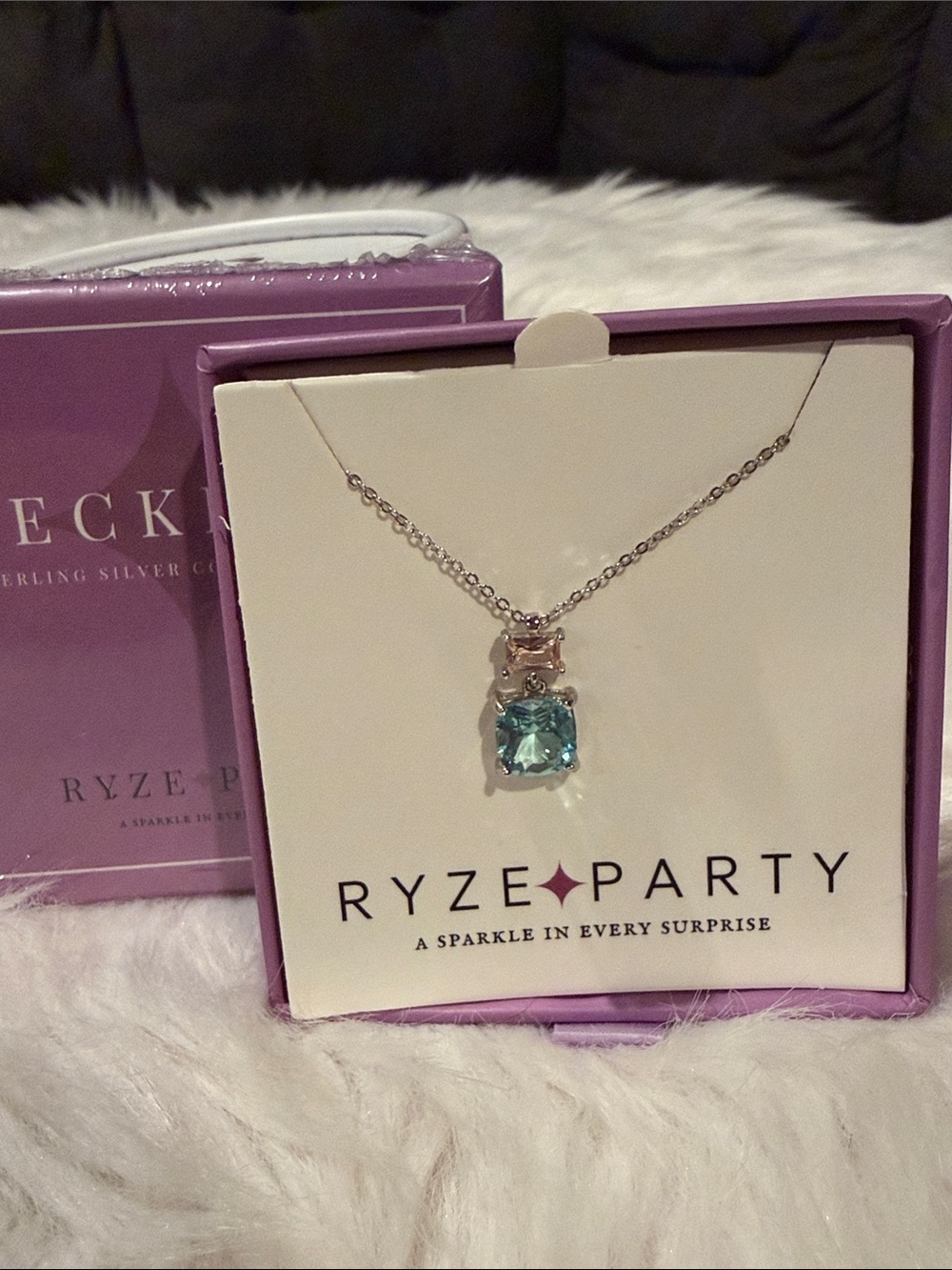 RYZE - Silver Necklace with Light Blue and Pink Square Pendant